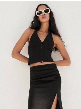 Zara Black Halter Vest Top